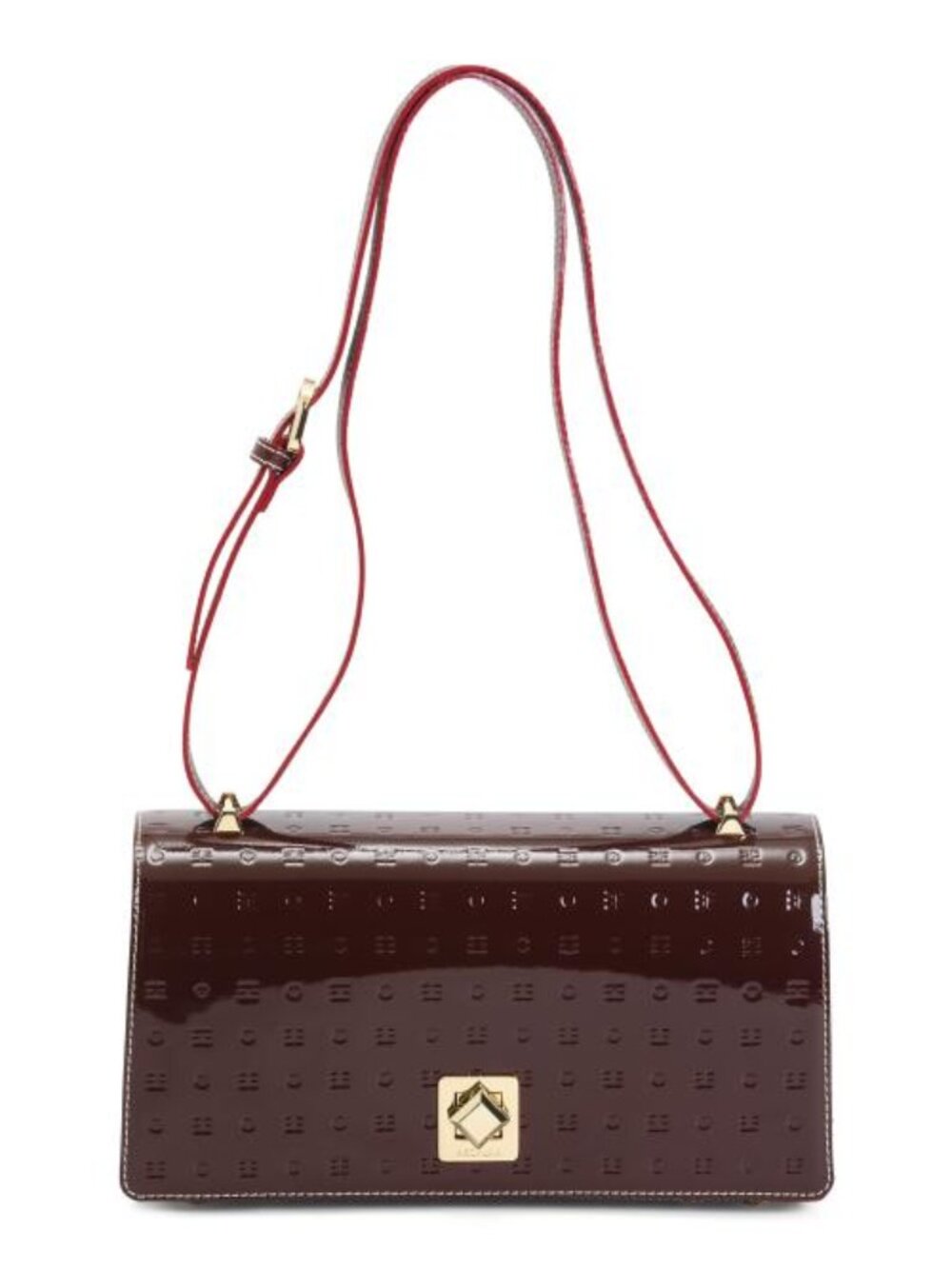 ARCADIA Made In Italy Patent Leather East West Xbody Large Flap Square Closure - Picture 1 of 4